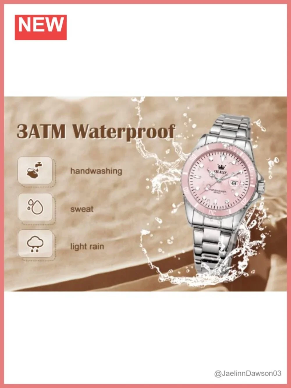Women's Stainless Steel Quartz Wrist Watch with Date Window, 35mm, Water